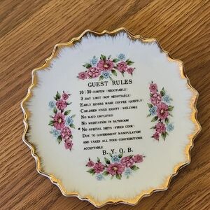 Vintage Guest Rules Plate Made in Japan Ceramic Gold Trim